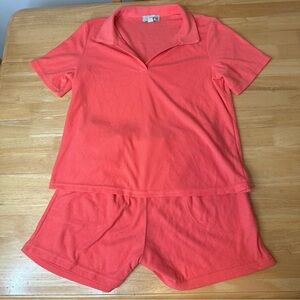 Como Sleep Pink Terry Cloth Tee Short Sleepwear Set M Medium